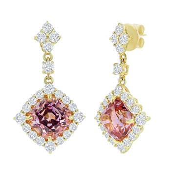 Cushion Cut 11.93 ctw Pink Tourmaline and Diamond 18kt Yellow Gold Earrings