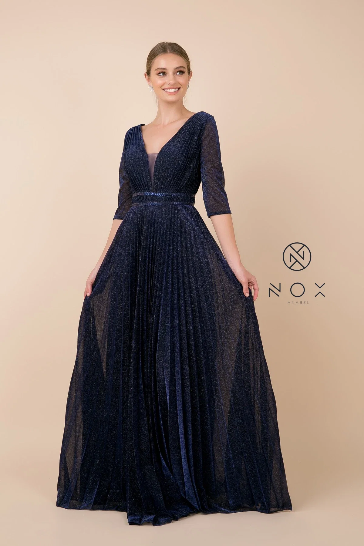 Image of Long Formal Mother of the Bride with Sleeve Dress