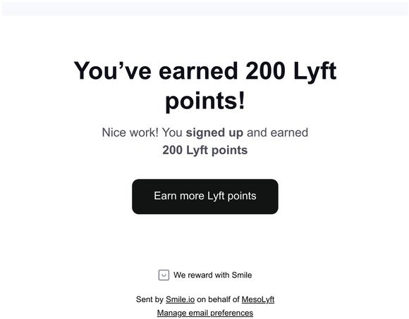 Youve earned 200 Lyft points!
