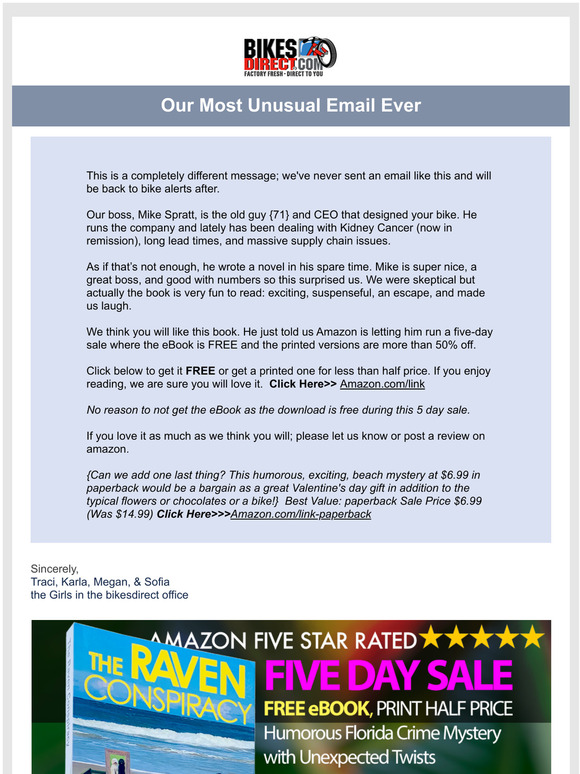 Bikes Direct Open BikesDirect's MOST Unusual Email Ever Milled