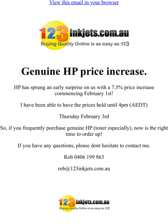 Genuine HP ink & toner PRICE INCREASE