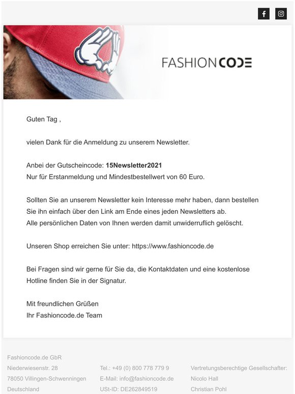 Newsletter-Anmeldung bei Fashioncode.de