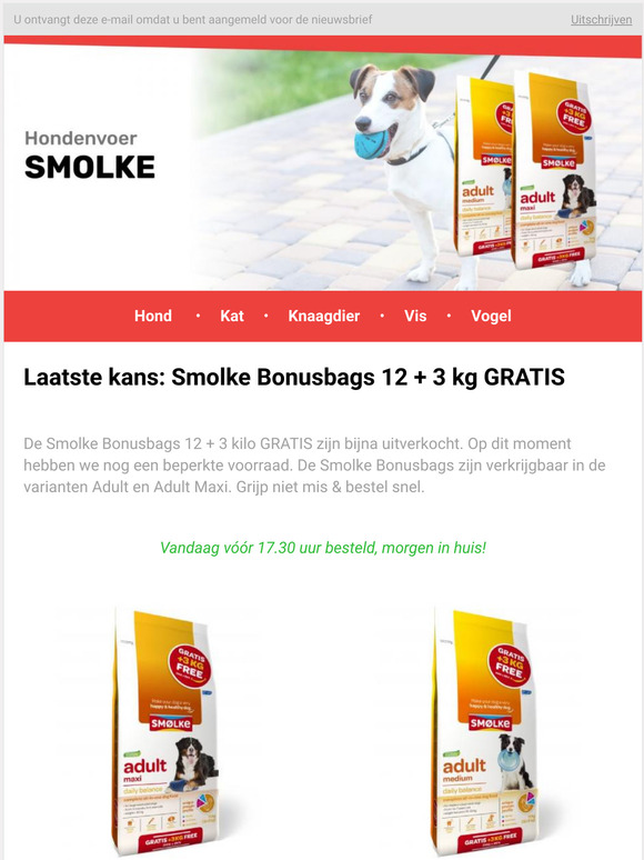 Laatste kans: Smolke Bonusbags 12 + 3 kg GRATIS