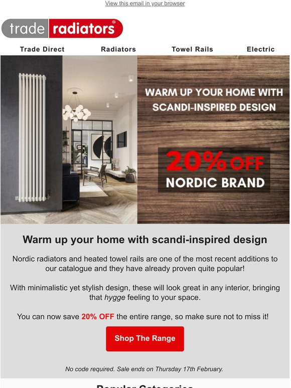 20% OFF designer Nordic radiators and heated towel rails