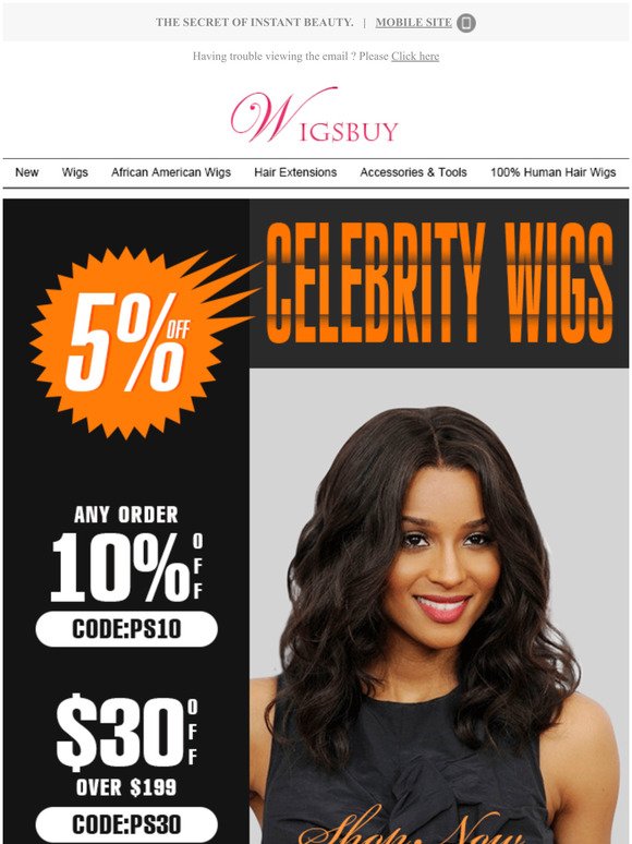 Special Offer: Celebrity Wigs Extra 5% Off
