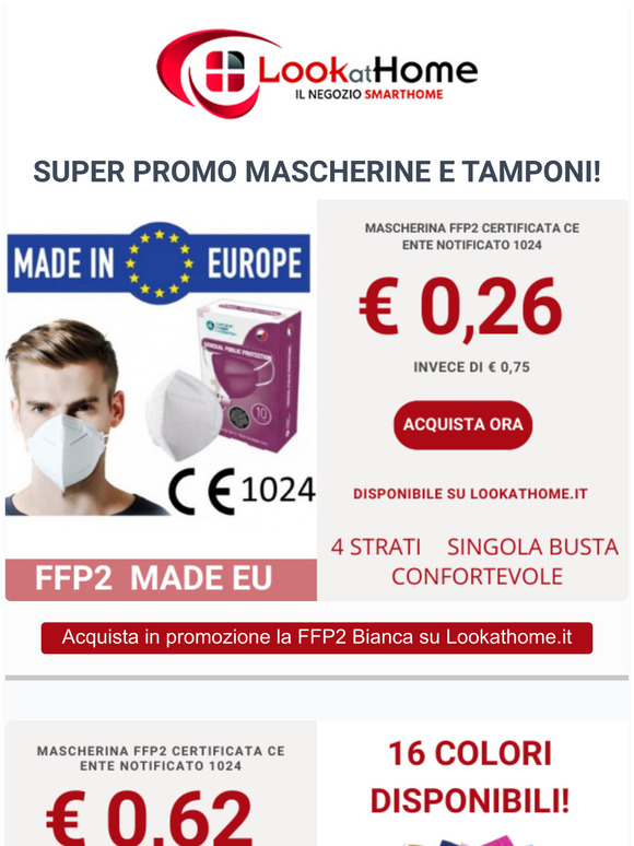 Cerchi mascherine FFP2 a buon prezzo ma certificate CE e Made in EUROPE? Lookathome ha il prodotto per te, guarda le nostre offerte!