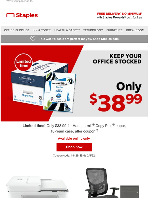 Staples Copy & Print Paper for less 38.99 for 10 reams. Milled