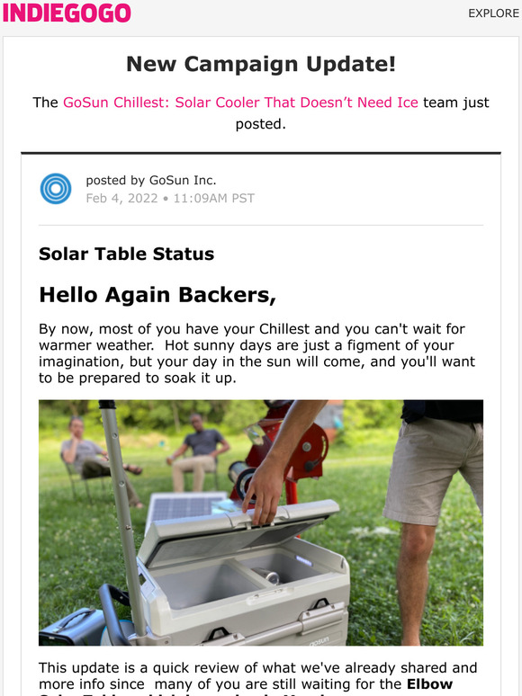 Indiegogo Update 14 from GoSun Chillest Solar Cooler That Doesnt
