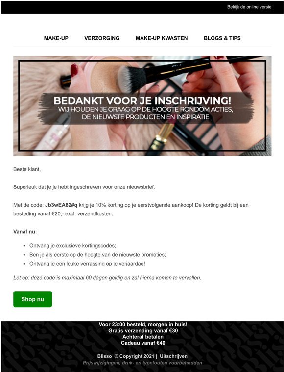 Bedankt voor je inschrijving