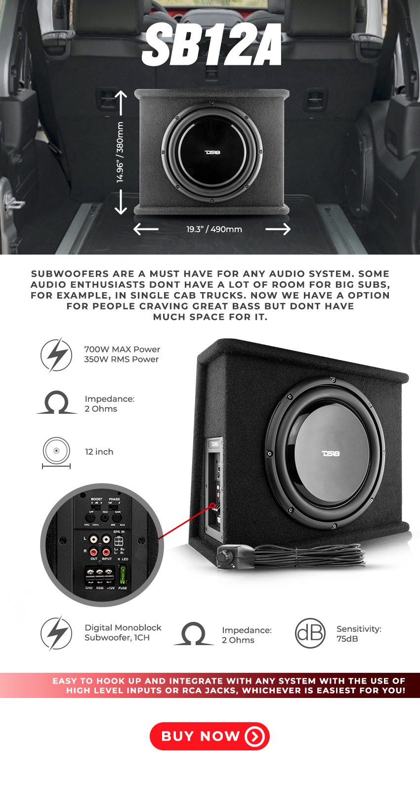 DS18 Shallow Subwoofer Bass Packages Milled