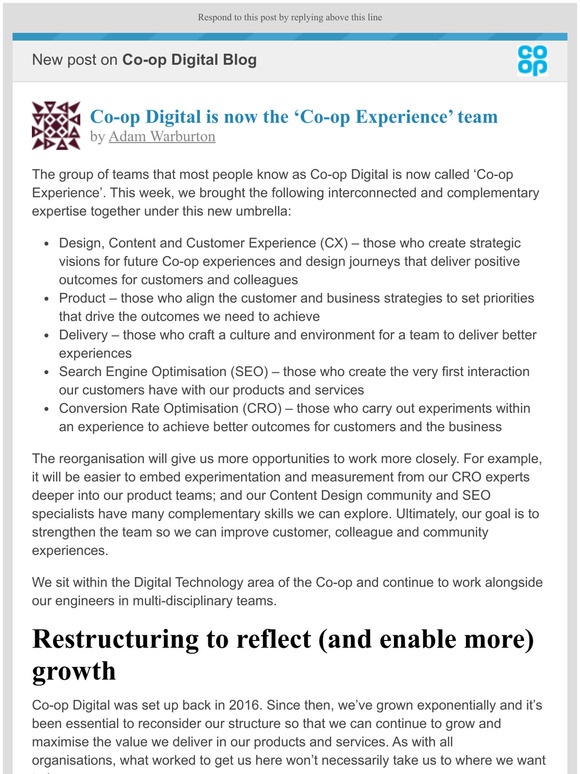 [New post] Co-op Digital is now the Co-op Experience team