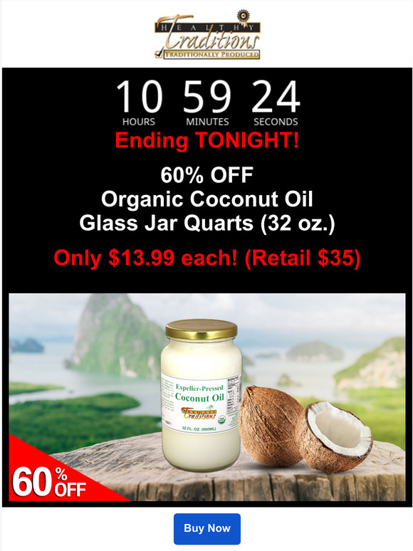 Tropical Traditions 50 OFF Gallons Gold Label Virgin Coconut Oil