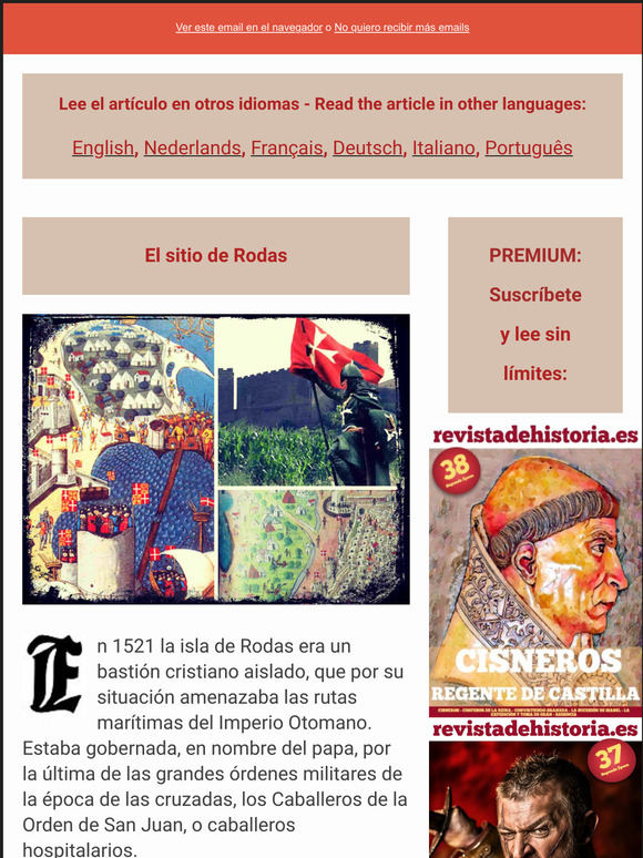 History Magazine El sitio de Rodas Milled