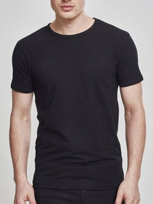 Tee-shirt stretch uni noir col rond à manches courtes pour Homme