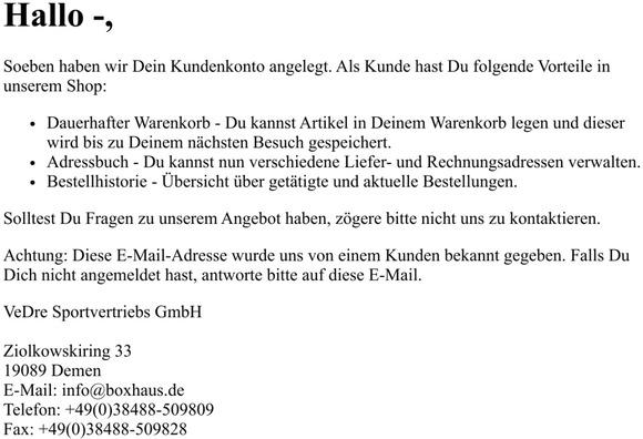 Dein Kundenkonto fr www.boxhaus.de wurde angelegt
