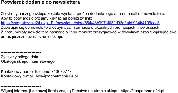 Potwierd dodanie do newslettera