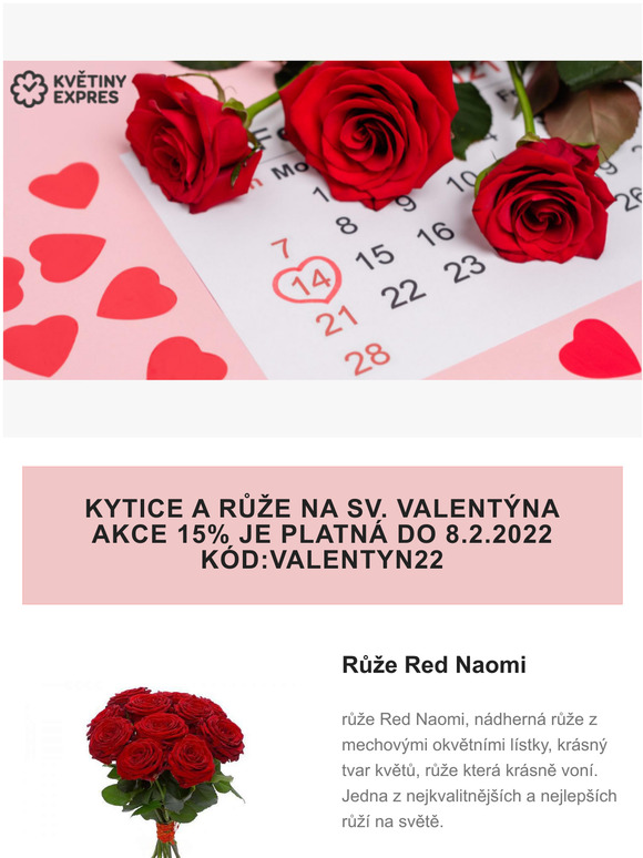 Posledn 2 dny akce 15% Sv. Valentna na kytice a re 