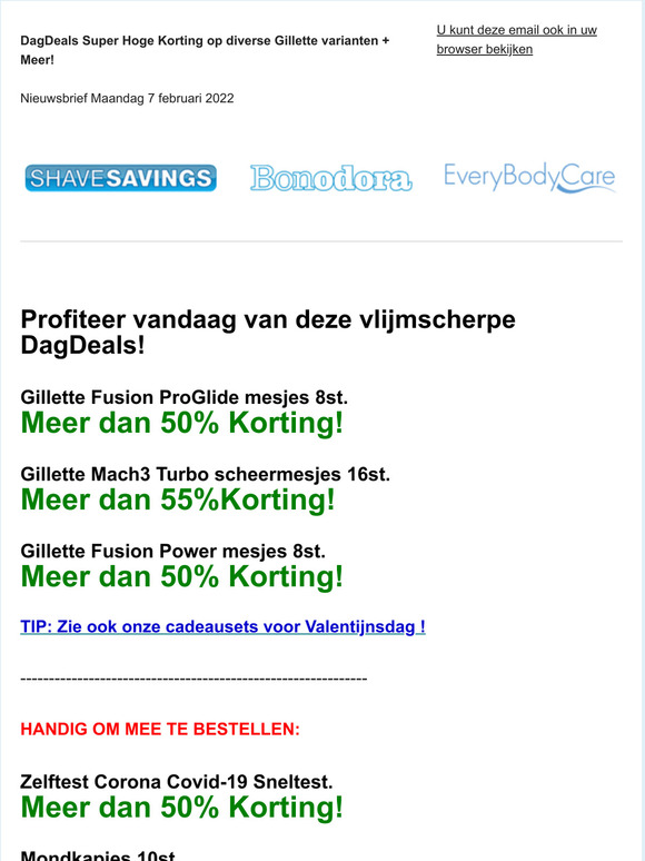 DagDeals Gillette Fusion5 ProGlide 8st: -50%! Turbo 16st: -55%! Fusion5 Power 12st: -50%! + Mondkapjes en SnelTests..