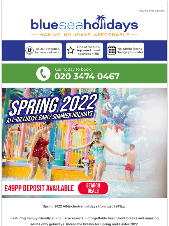 blue sea holidays: Spring 2022 All-Inclusive Escapes Easter Getaways 