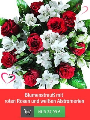 Blumenstrauß rote Rosen und weiße Alstromerien!