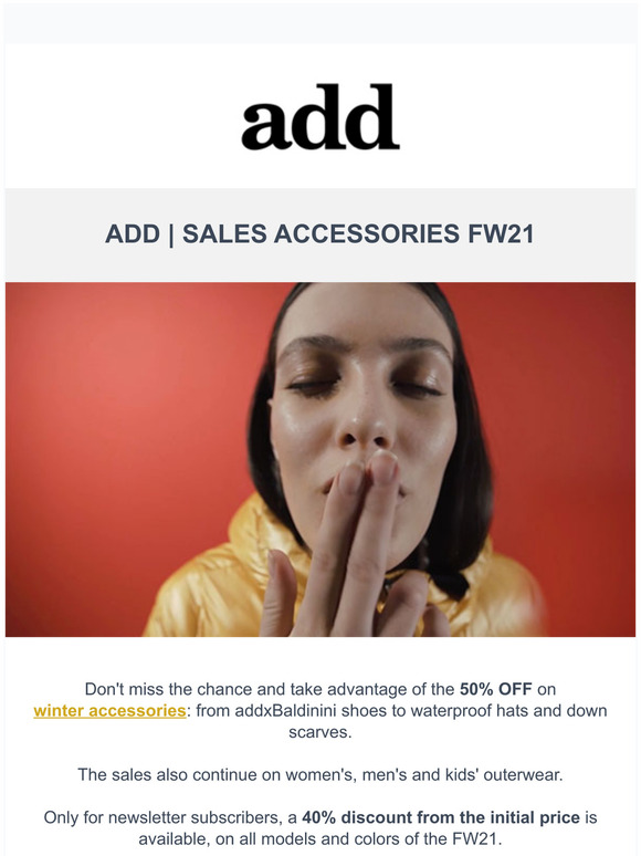 Take advantage of the 50% off on the add FW21 exclusive accessories