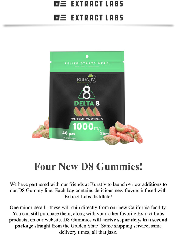 Extract Labs Reminder New D8 Gummy Options! Milled