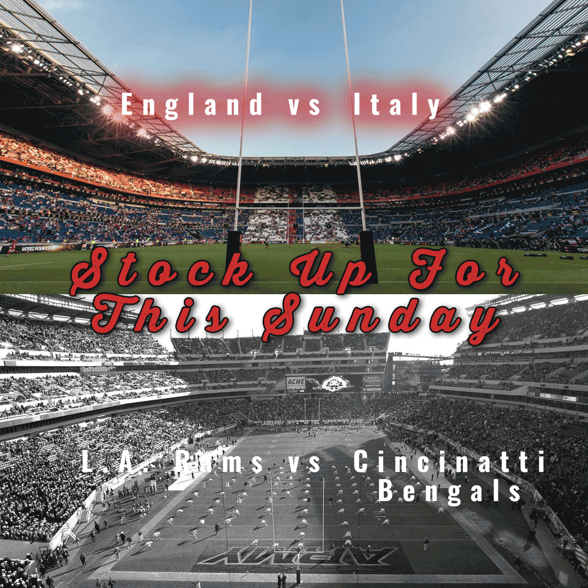 The two main games on this Sunday, something worth stocking up for 