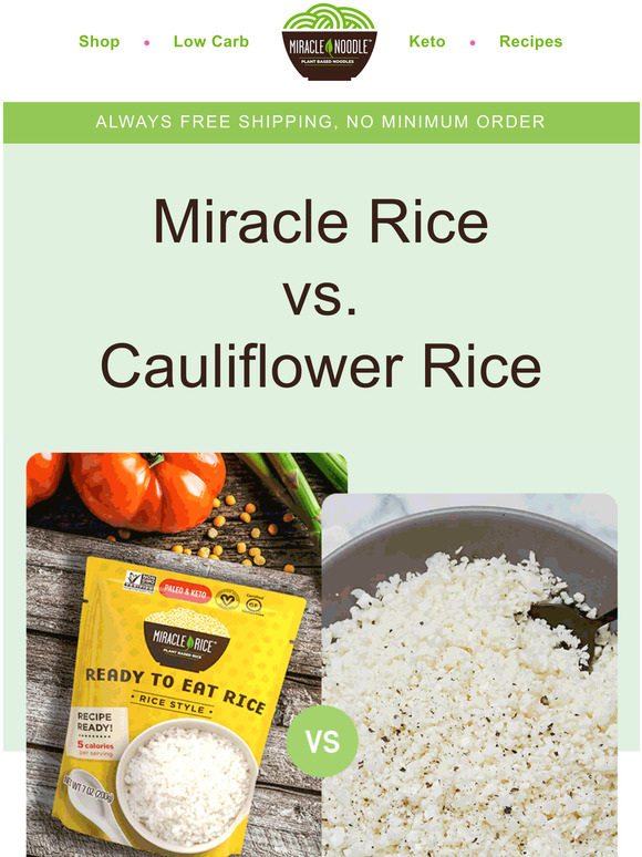 Miracle Noodle Miracle Rice vs. Cauliflower Rice Milled