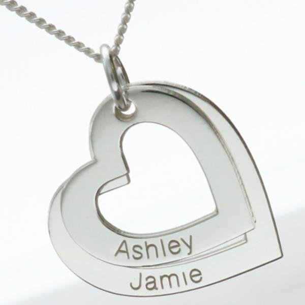 Sterling Silver Double Heart Personalised Necklace