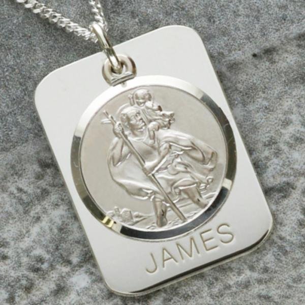Sterling Silver Personalised St Christopher With Travellers Prayer