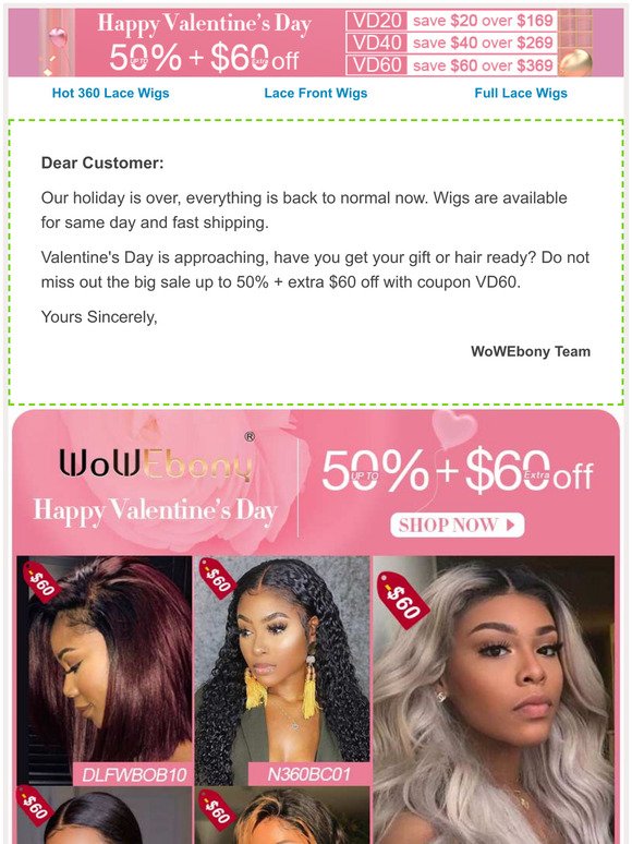 Love is in air, love is hair|Save extra $60 on Valentine's Day