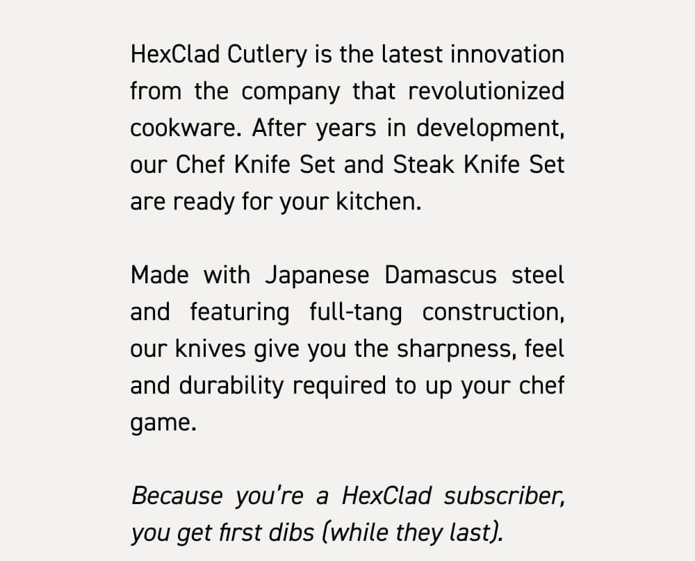 We have ANOTHER announcement! We're adding three new knives to the HexClad  collection. Let us introduce to you our newest knives: 🔪…