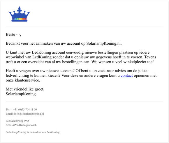 U heeft een account aangemaakt op SolarlampKoning