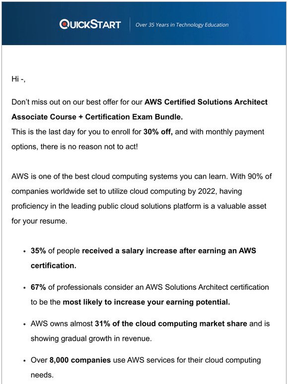 Ends Soon: 30% Off AWS Certification