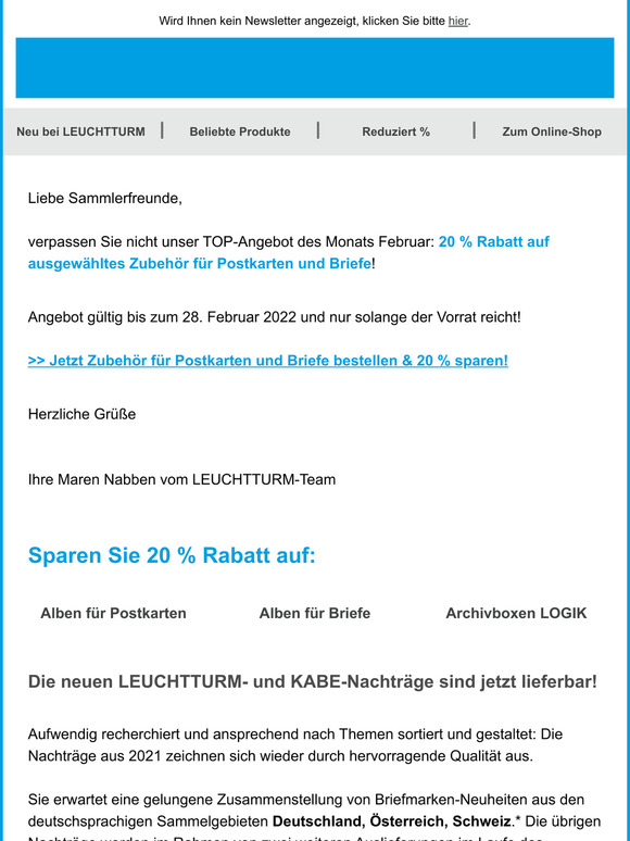 Nur im Februar: 20 % Rabatt auf Zubehr fr Postkarten