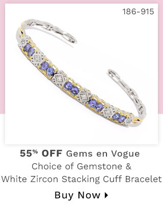 186-915 - Gems en Vogue Choice of Gemstone & White Zircon Stacking Cuff Bracelet - 55% Off
