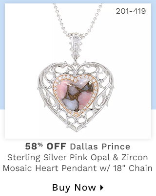 201-419 - Dallas Prince Sterling Silver Pink Opal & Zircon Mosaic Heart Pendant w/ 18" Chain - 58% Off