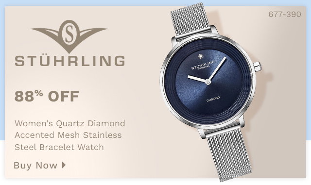 677-390 - Stührling Original Women's Quartz Diamond Accented Mesh Stainless Steel Bracelet Watch - 88% Off