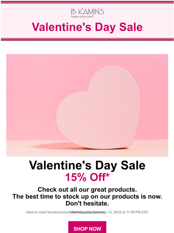 B. Kamins Valentine's Day Sale - 15% Off
