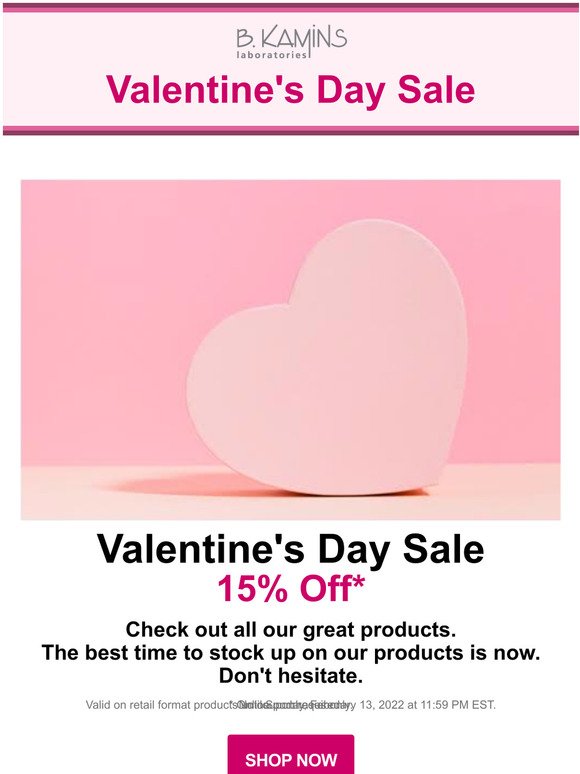 B. Kamins Valentine's Day Sale - 15% Off 