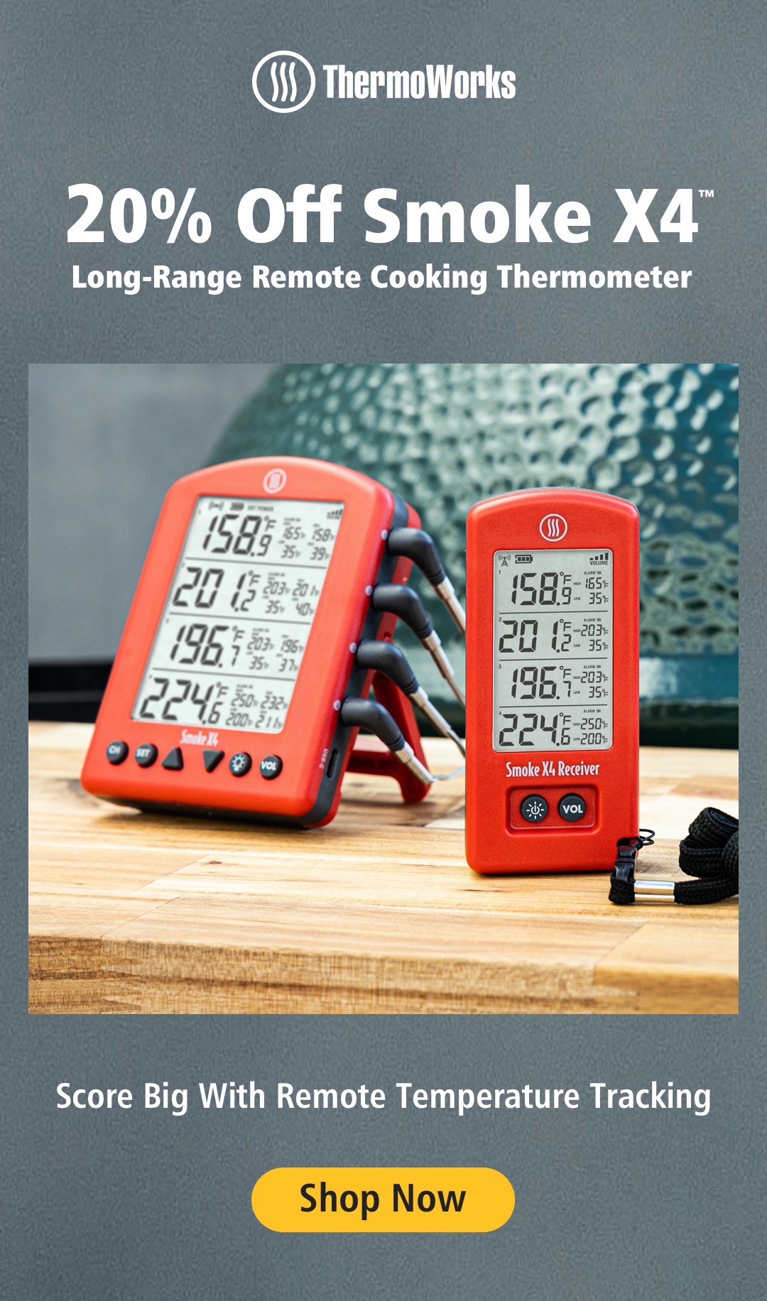 ThermoWorks 20 Off Smoke X4 LongRange Remote Cooking Thermometer