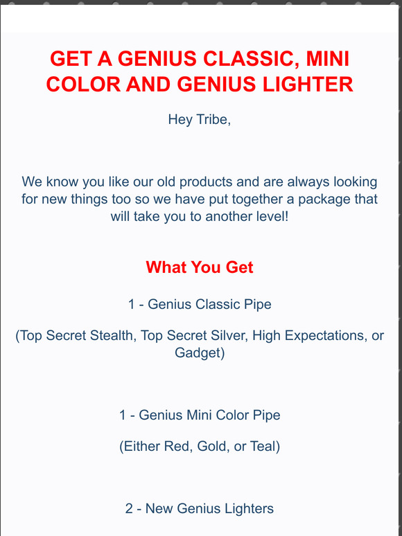 Genius Pipe Get A Genius Classic, Color Mini, And Genius Lighter