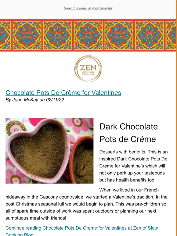 Chocolate Pots De Crme for Valentines - New Post from Zen of Slow Cooking Blog