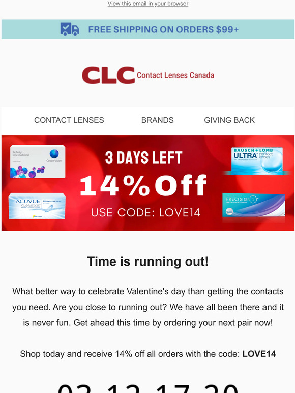 Time is running out for you to save 14% on your next box of contacts!