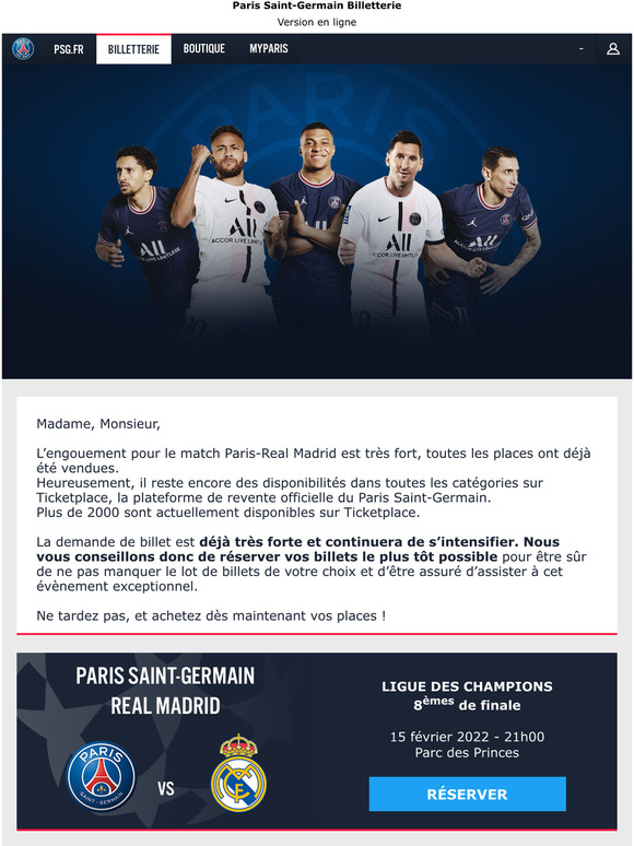 Paris Saint-Germain Store: Paris - Real Madrid : Derniers Billets ...