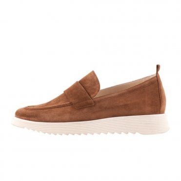 2-102512 Stitch Slip On Loafer Shoes in Nut Suede