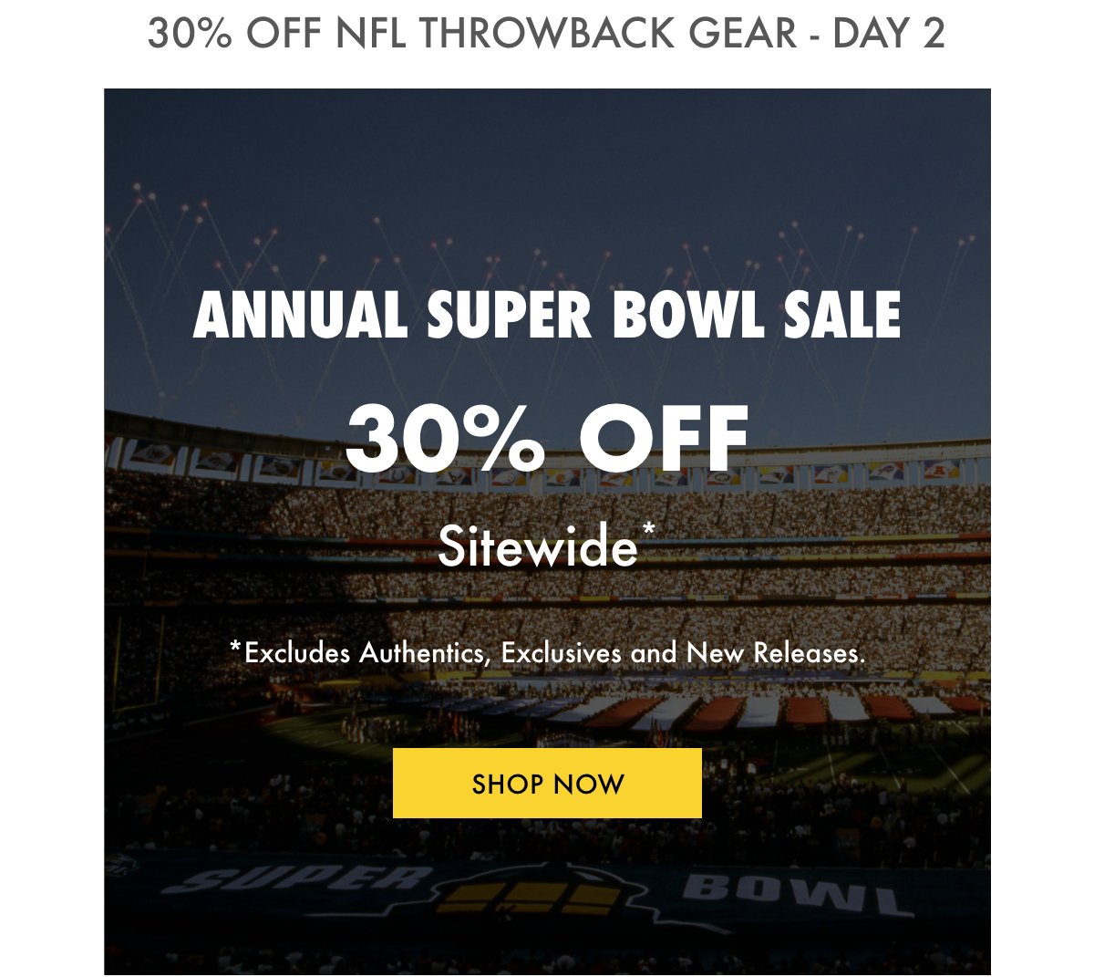 Super Bowl SALE  30% Off Sitewide! 