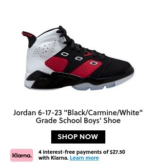  Jordan 6-17-23 "Black/Carmine/White" Grade School Boys' Shoe