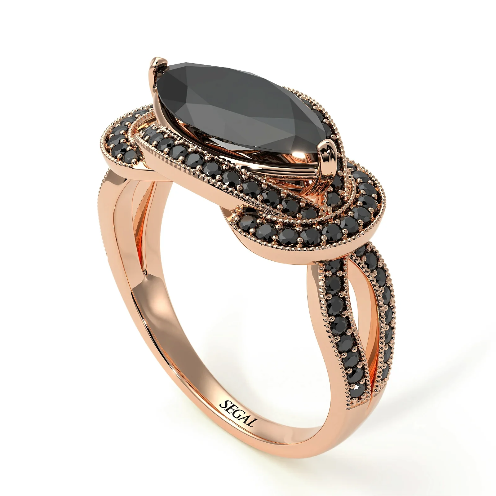 Image of Milgrain Marquise Black Diamond Engagement Ring - Marley No. 38