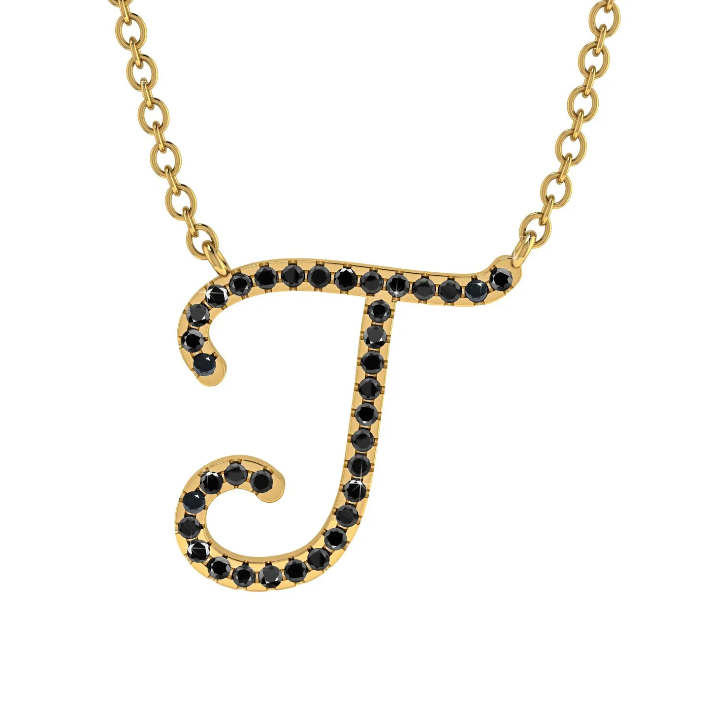 Image of Black Diamond Gold Letter Necklace - T